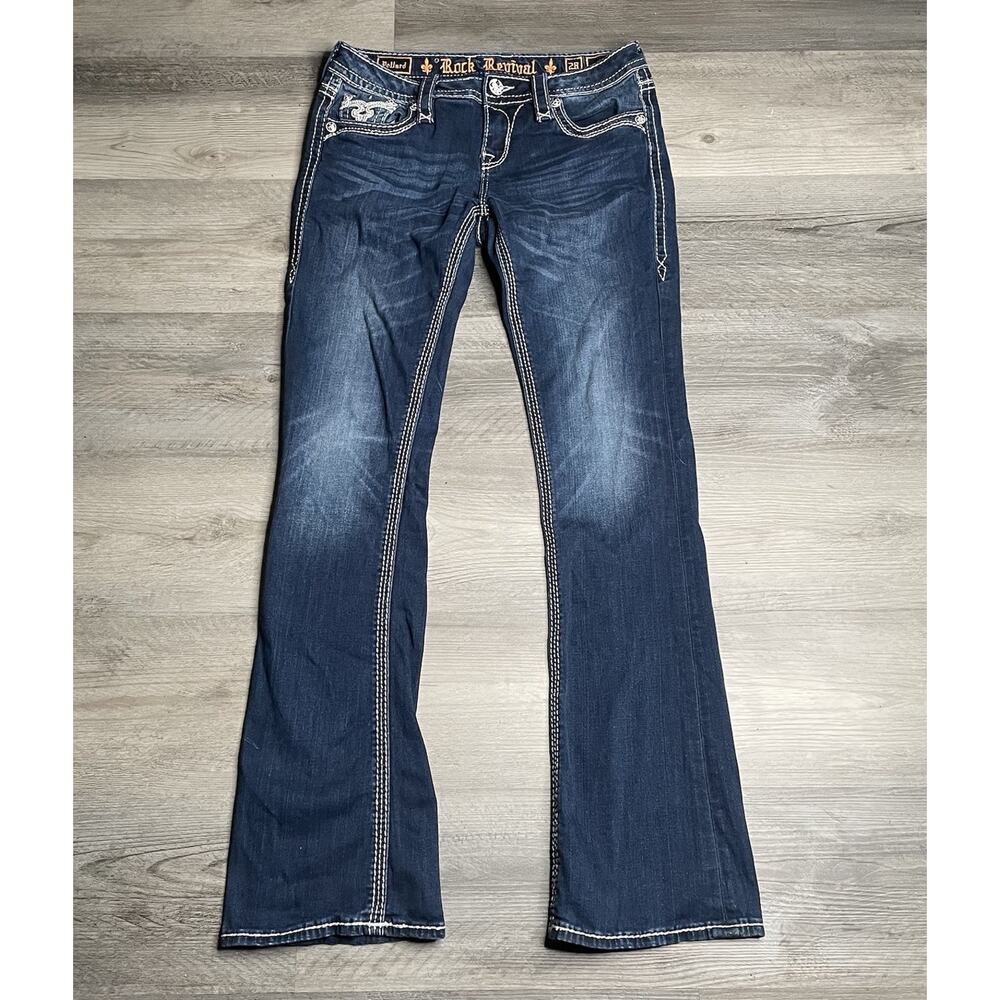 Rock Revival Women’s Pollard Bootcut Jeans Blue Medium Wash Embroidered Sz 28